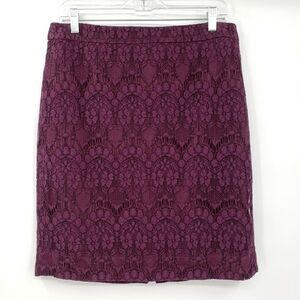 J. Crew Factory Burgundy Floral Lace Pencil Skirt